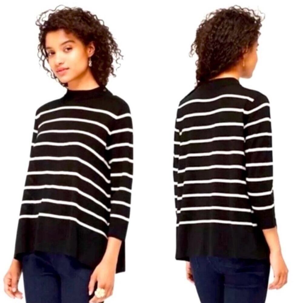 BROOME STREET KATE SPADE Women’s Black White Striped Sweater Gold Buttons